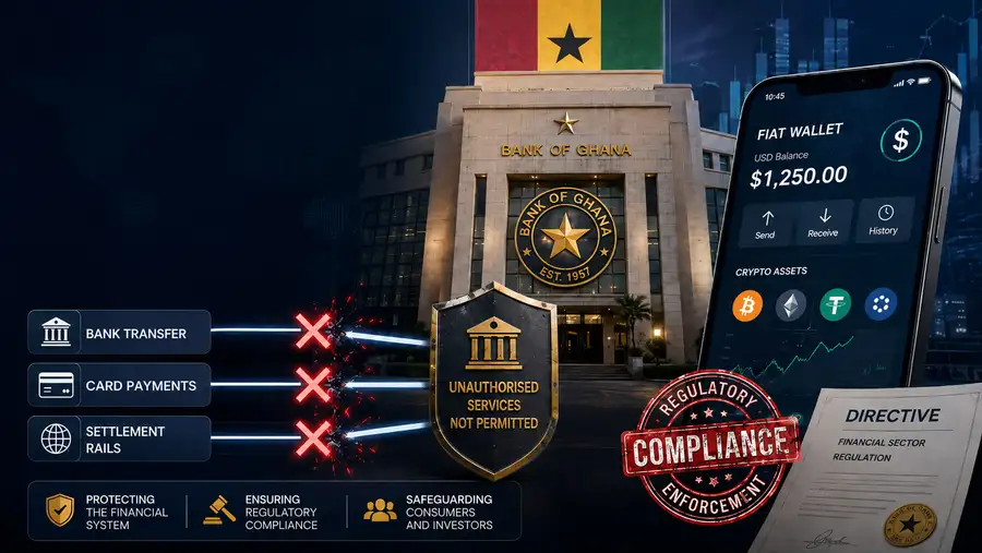 Bank of Ghana Orders Financial Institutions to Cut Ties with Unauthorized Crypto Fiat Wallets